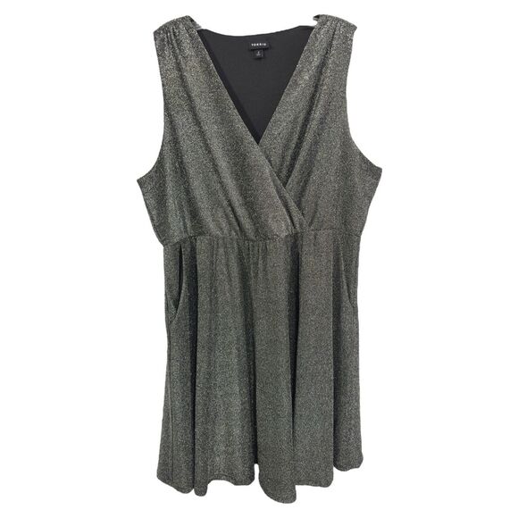 Torrid Plus Sz 2X Dress Mini Glitter Lurex Surplice Tiered Faux‎ Wrap Silver 964 - Picture 5 of 15